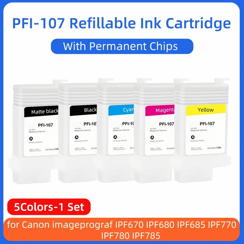 

PFI-107 PFI107 Многоразовый картридж с постоянными чипами для принтеров Canon iPF670 iPF680 iPF685 iPF770 iPF780 iPF785