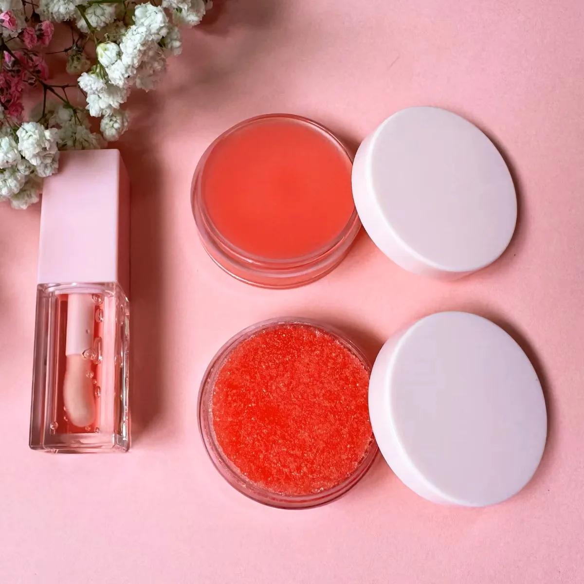 Lip Care Makeup Kit Private Label Pink Packaging Vegan Cream Balm Lip Scrub Gloss Oil Set Moisturizer Anti-Wrinkle Nourishing