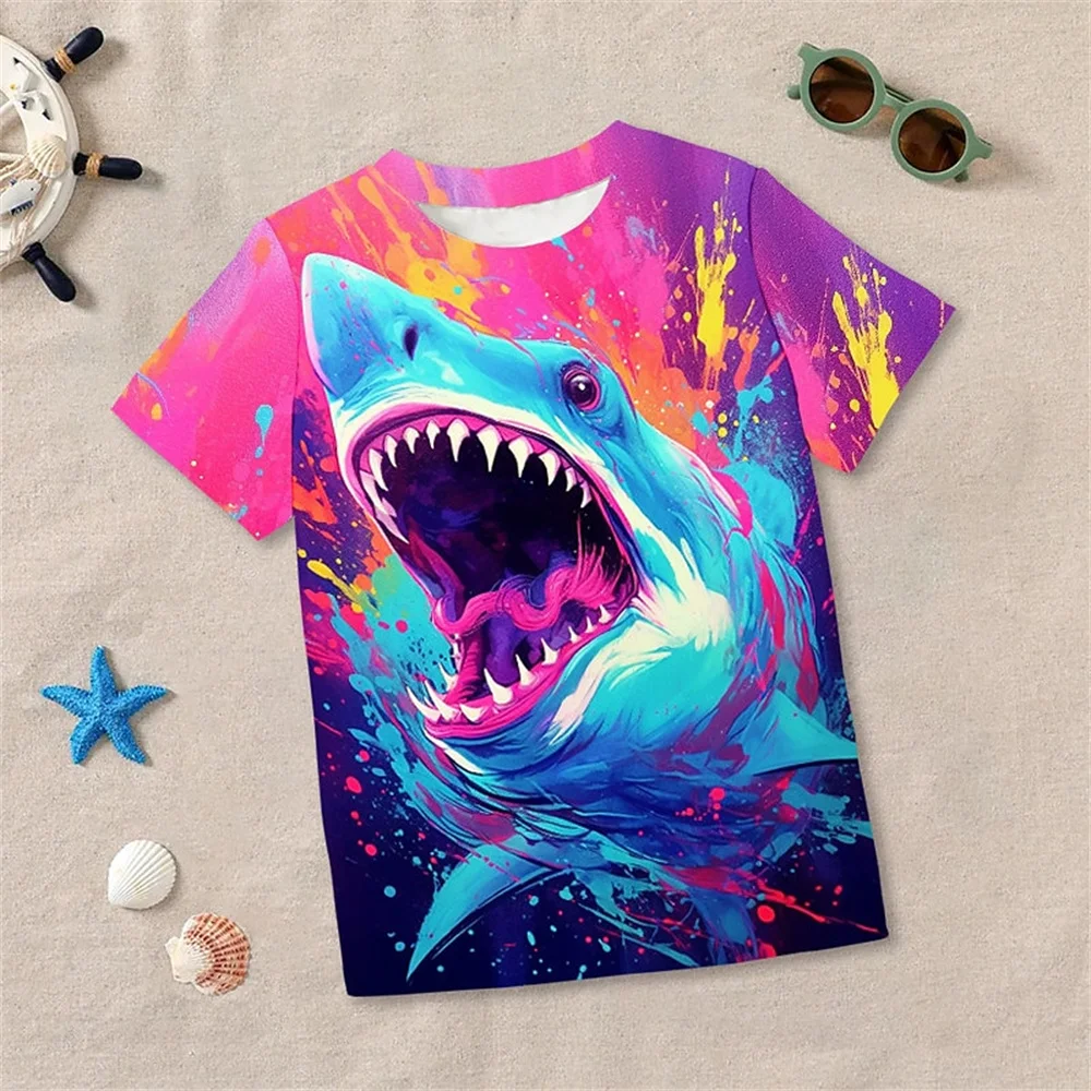 New Shark Funny 3d Print Boy Birthday Clothes Retro Summer Boy T Shirts Kids T Shirt For Boys Short Sleeve Top Tee