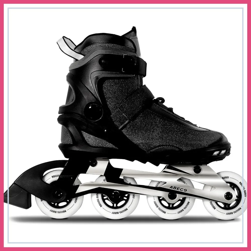 

Adult Inline Skates, ABEC-9 Bearings, Breathable Lining, Adjustable Brake, Black, Size 6-9
