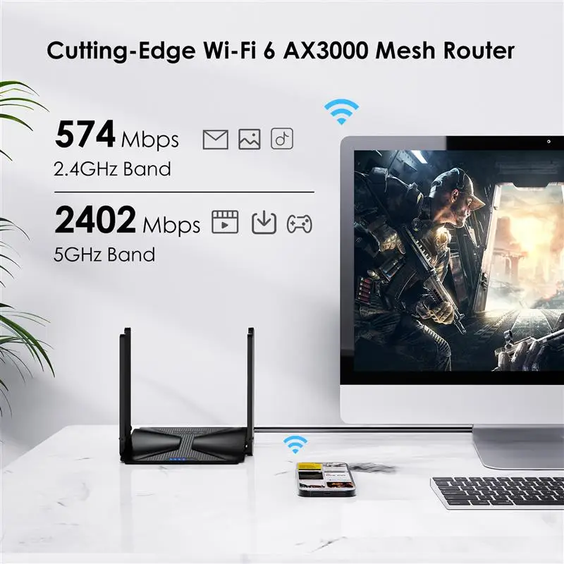 New! WiFi6 Indoor/Outdoor Dual Band 2.4G+5G AX1800/AX3000 Long Range IP67 WiFi Mesh Extender 4x8dBi High-gain Antennas