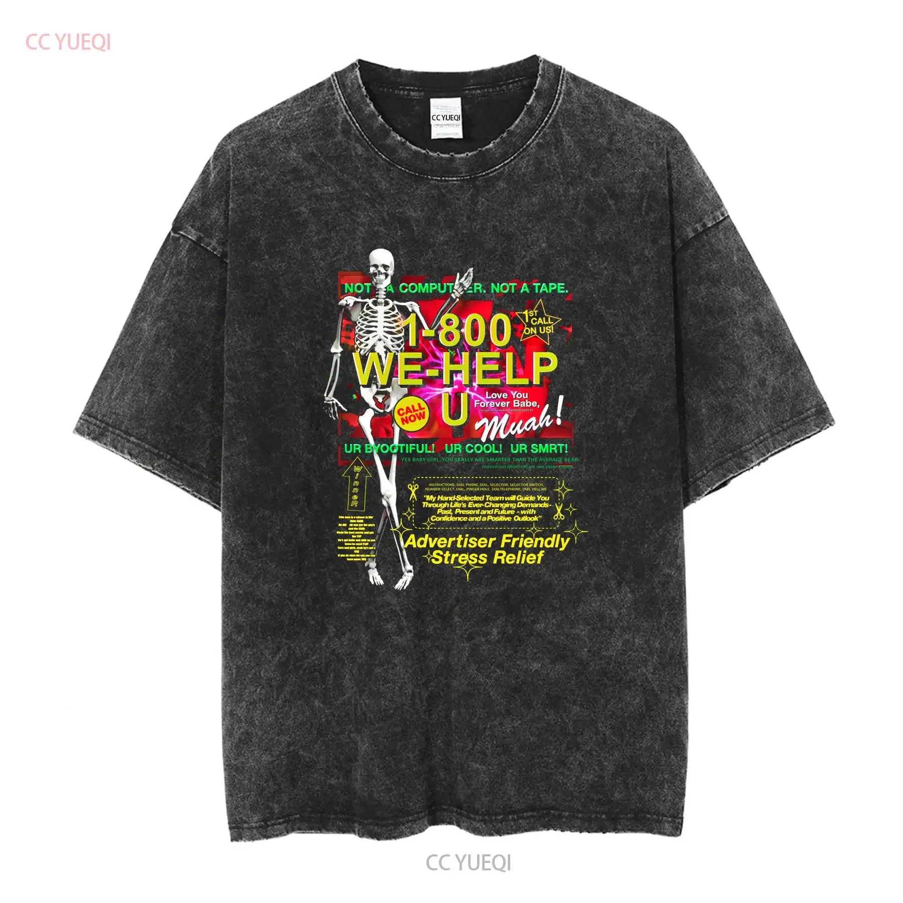 Sam Hyde T Shirt Small 1 800 We Help U MDE Happy World   vintage Washed Soft graphic Versatile streetwear homme Unisex