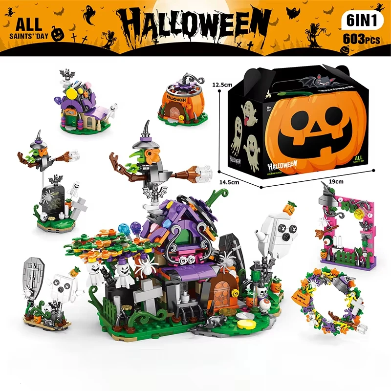 

TOYLINX DIY Model Halloween Series Building Block Set Pumpkin House Educational Building Block Toy Children Gifts Decoration