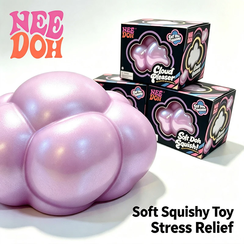 Schylling Needoh Cloud Purple Cloud Pleaser Shaped Squishy Fidget Toy TPR Shell Anti Anxiety Squeeze Toy for Focus ADHD Relax