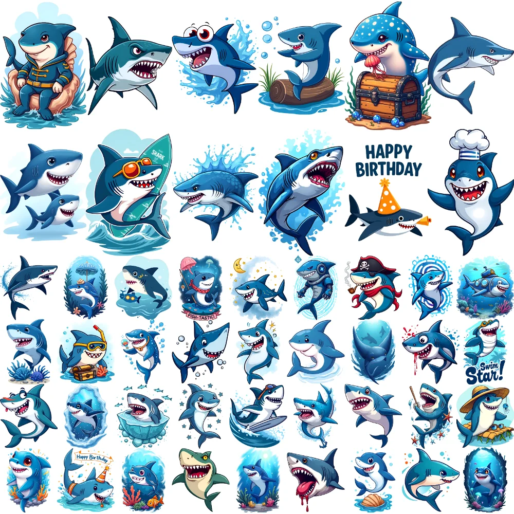 

63pcs Temporary Tattoo Shark Stickers Cartoon Cartoon Stickers Waterproof Long-lasting Body Stickers For Shoulders Adults