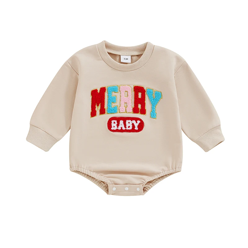 

Baby Girls Boys Christmas Jumpsuit Long Sleeve Crewneck Letter Embroidery Sweatshirt Romper