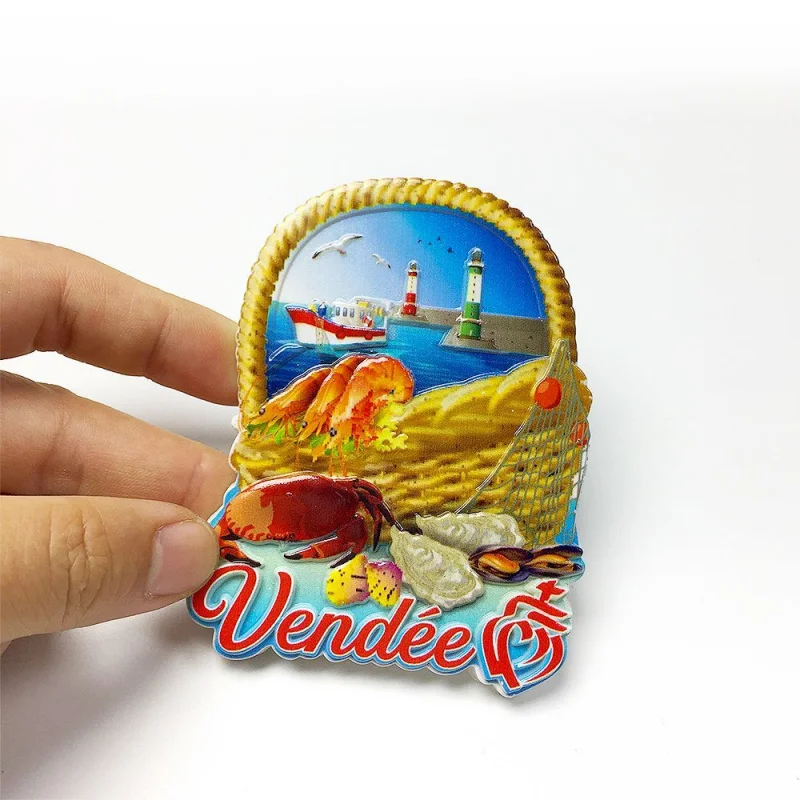 

France Vendée Coastal Shrimp Crab 3D Resin Refrigerator Magnet Imanes Nevera Decoración Hogar Cute Magnets
