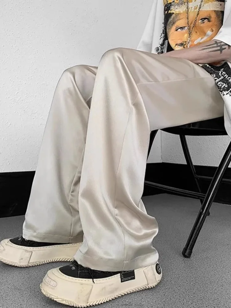 

Men's Autumn Winter Extra Large Size Casual Pants Draped Ice Silk Satin Thin Loose Long Floor-Length West Pants Straight Leg