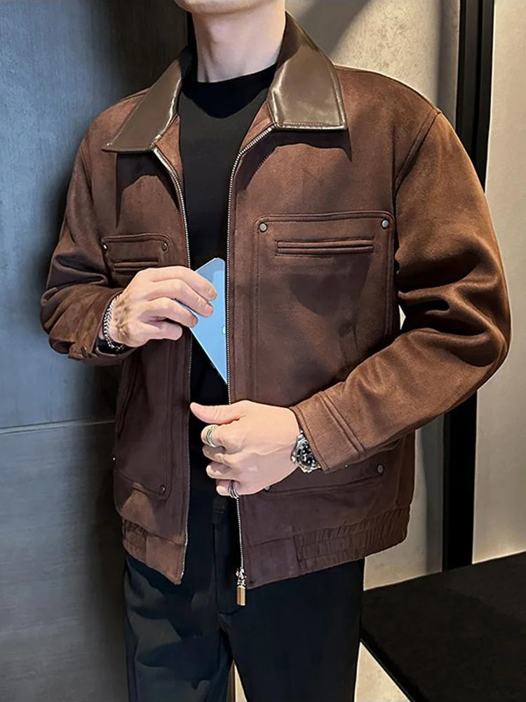 

Мужская замшевая куртка премиум-класса свободного кроя в стиле ретро, с нашивками, осенне-зимняя, модная, брендовая, с отложным воротником, в мотоциклетном стиле
