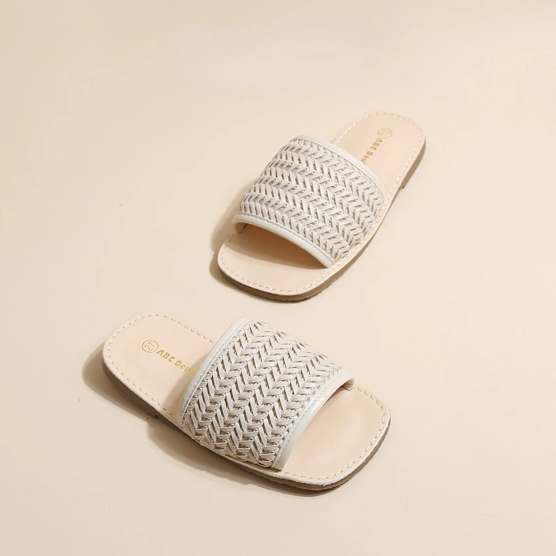 

Girls Summer Home Slippers Fashion Braided Style Beach Shoes Chic Kids Slides Princess Classic Child Swimming Open-toe Slippers