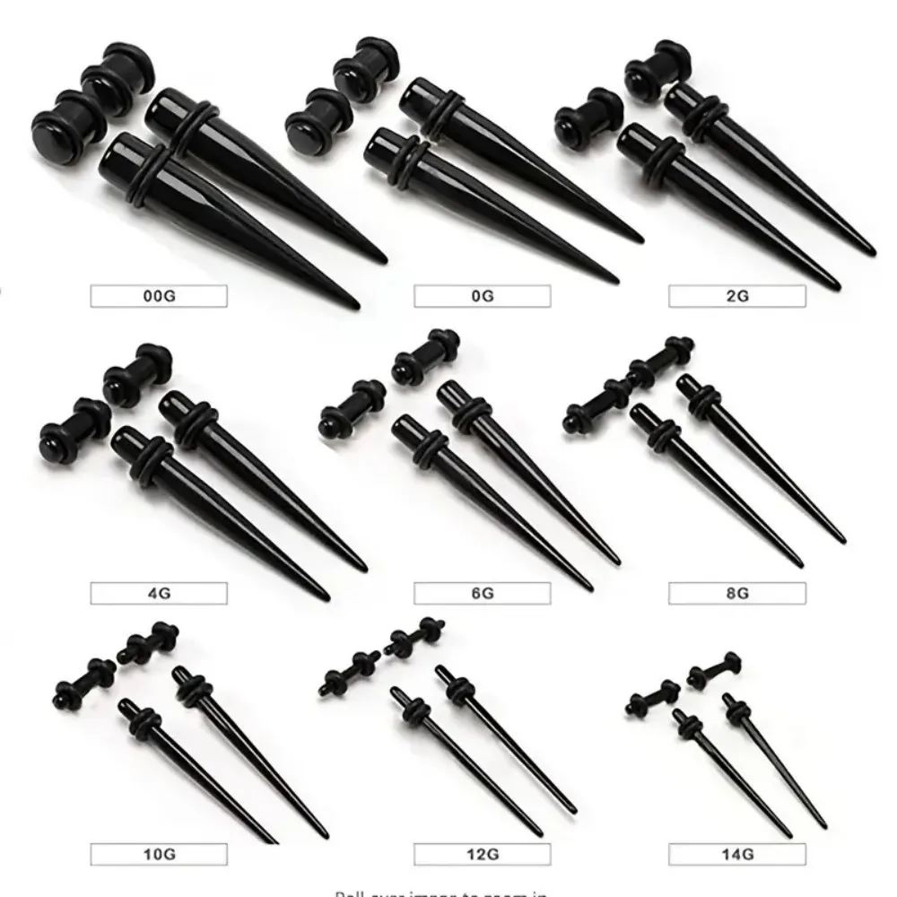 Y2K 18pcs-54pcs/Set Ear Taper Kit Black Ear Spiral Expander Plugs Set Ear Piercing Starter Stretcher Body Jewelry 1.6mm-10mm