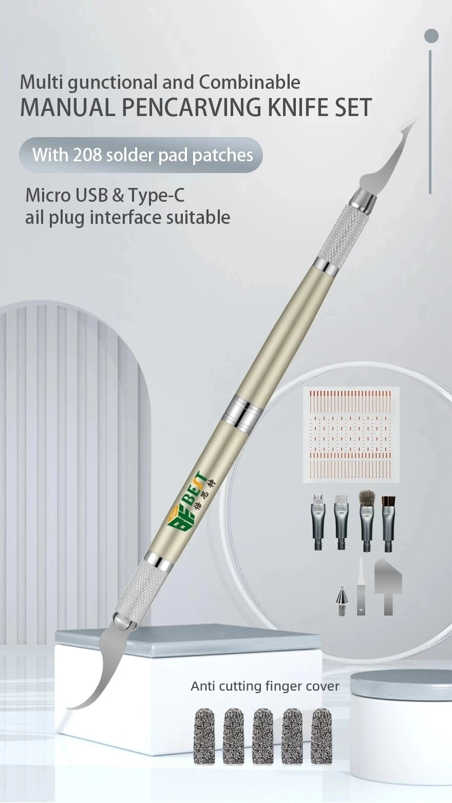 BEST BST-85 Multi Functional Manual Pen Carving Knife Set Mobile Phone Repair Tools Kit Disassembly Opening Cleaning Tool