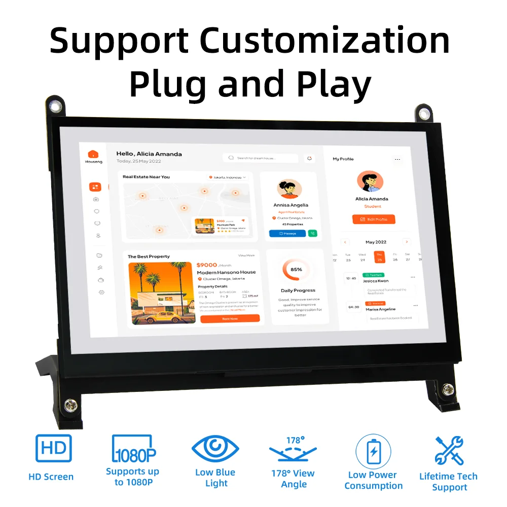 

2025 hot sale 7 Inch 1024*600 IPS LCD Screen LCD Display with Acrylic Holder for BB Black, Windows 10 8 7,Raspberry P