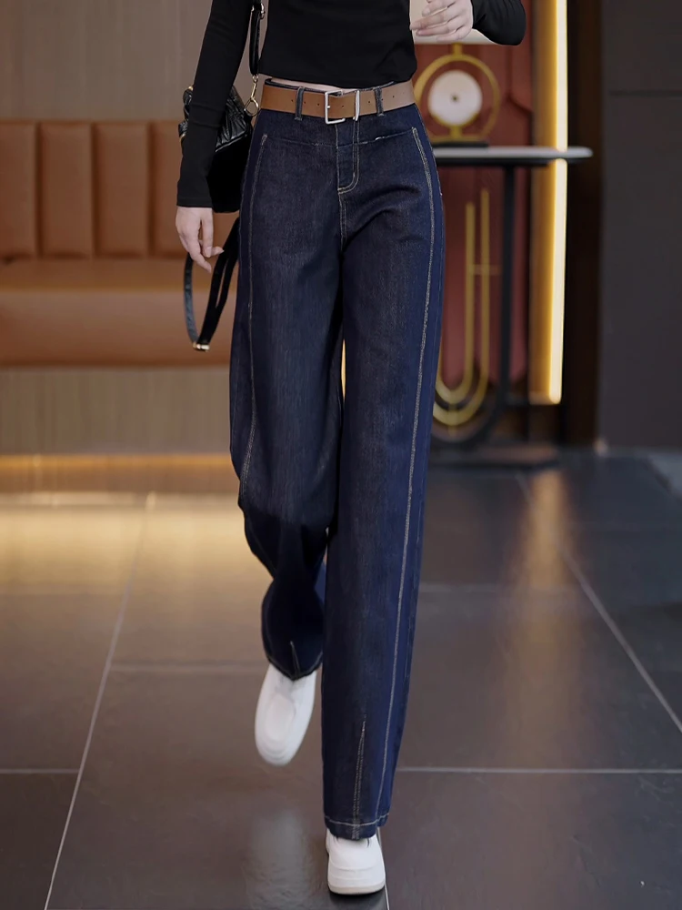 

Джинсы с высокой талией и широкими штанинами, женские повседневные джинсы прямого кроя, весна-осень, новый стиль, свободный крой, удобные, из смесового хлопка