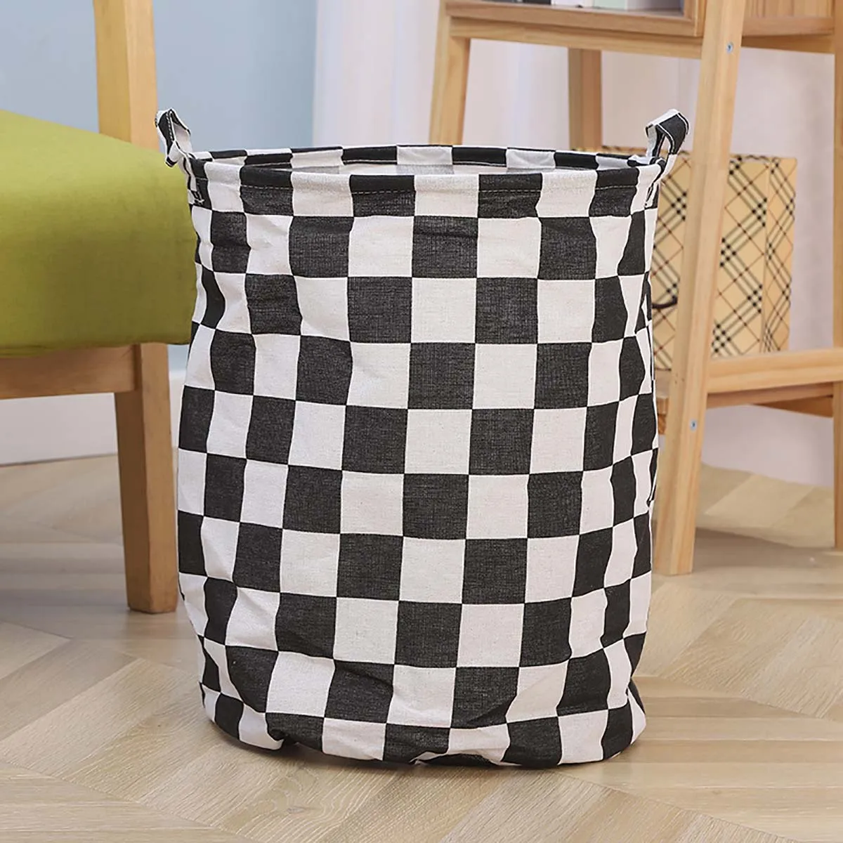 Moderne geruite canvas opbergmand 16,64 gallon - open wasmand met grote capaciteit voor kinderkamerdecoratie, slaapkamerspeelgoed en cadeau O