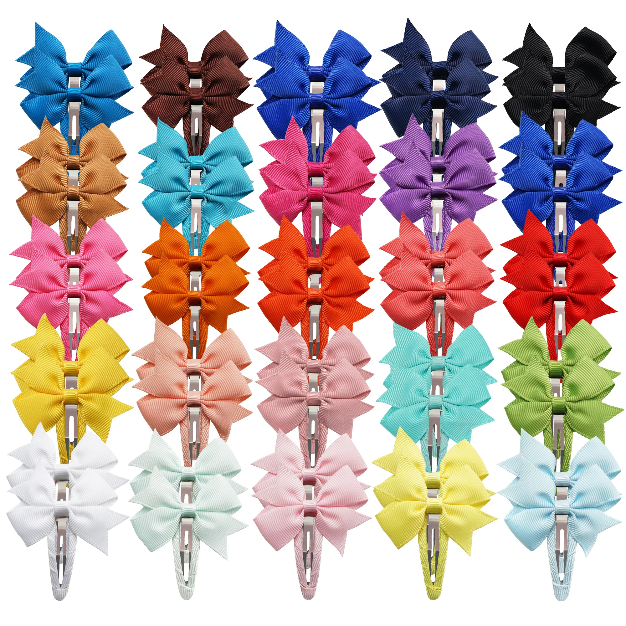 16pcs 2\'\' Baby Girls Snap Hair Clips with Bows Boutique Grosgrain Ribbon Hair Bows No Slip Hairpins for children\' Accessories