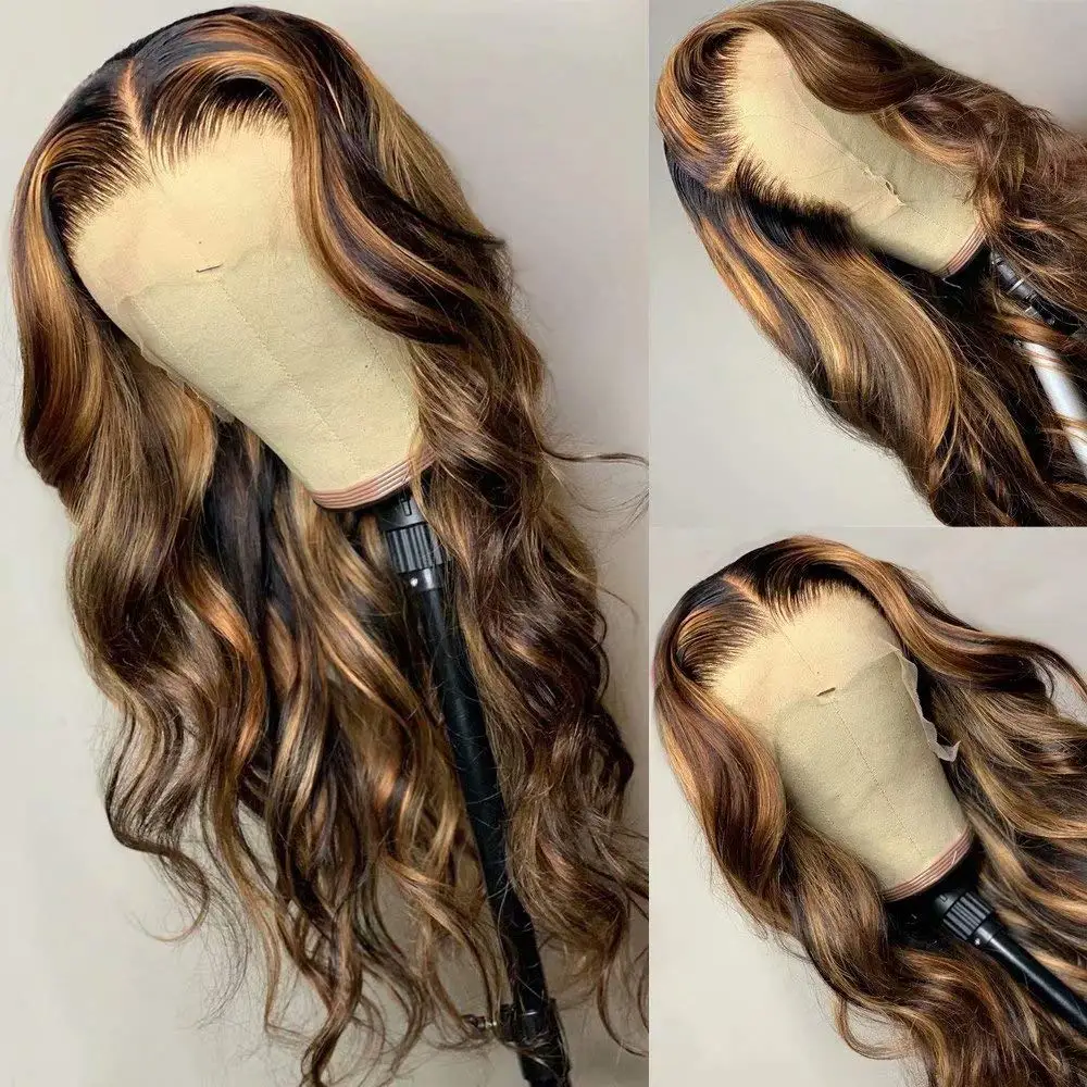 Highlight Colored  Body Wave 13x6 Lace Frontal Human Hair Wigs Honey Blonde 13X4 HD Transparent Lace Front Wig For Women