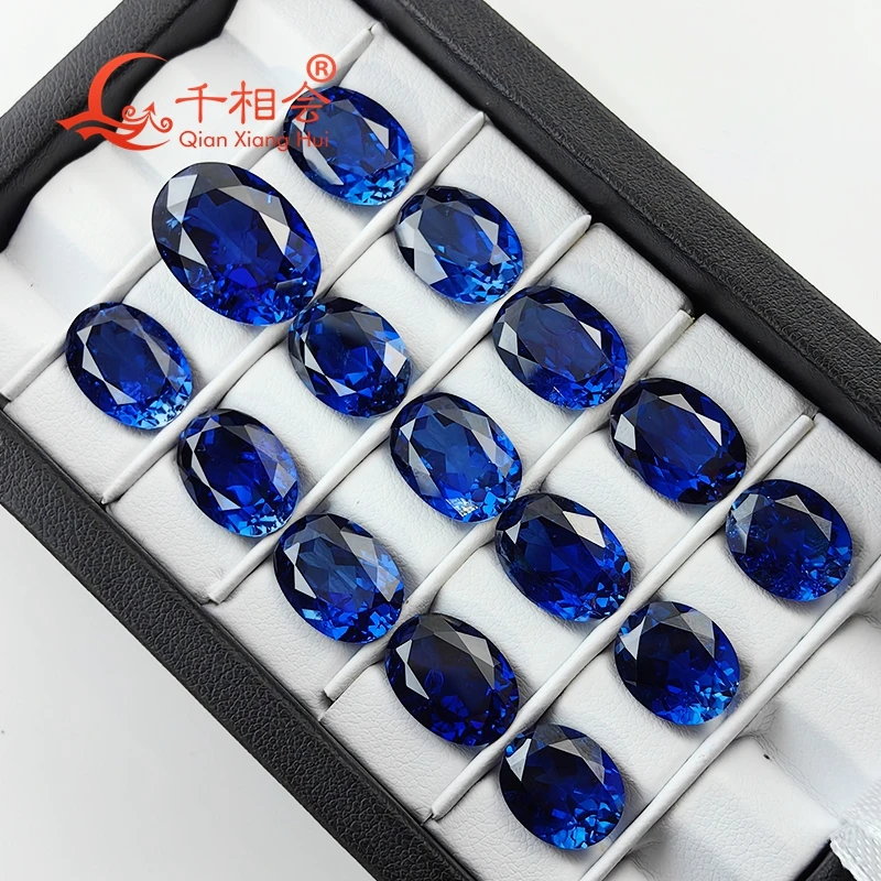 oval shape natural cut Royal blue color  artifical  lab created sapphire including minor cracks and inclusions loose gem stone