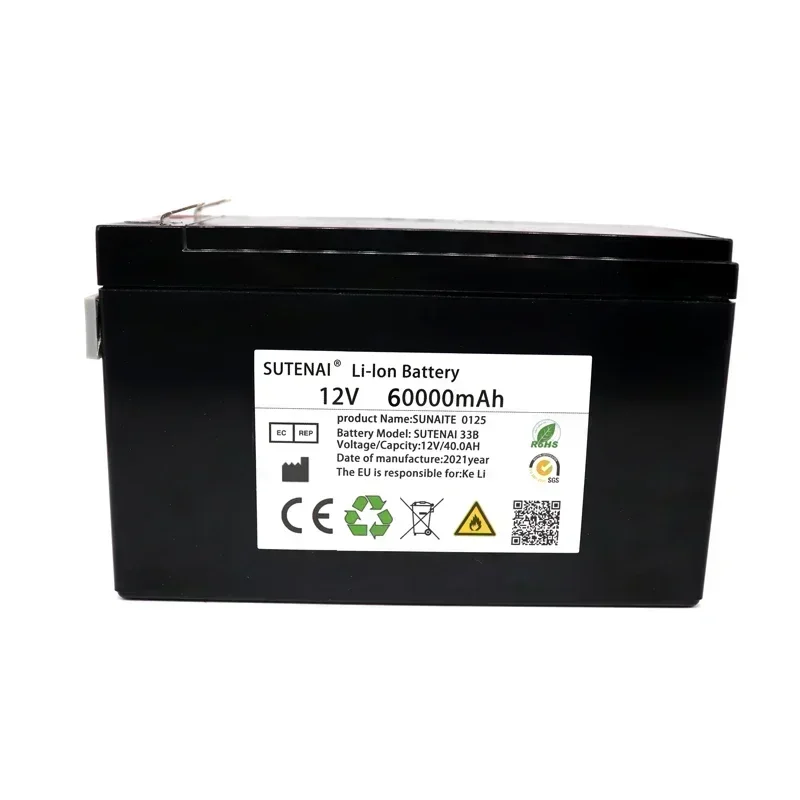 New power display 12v60a 18650 lithium battery pack is suitable for solar energy and electric vehicle battery + 12.6v3a charger