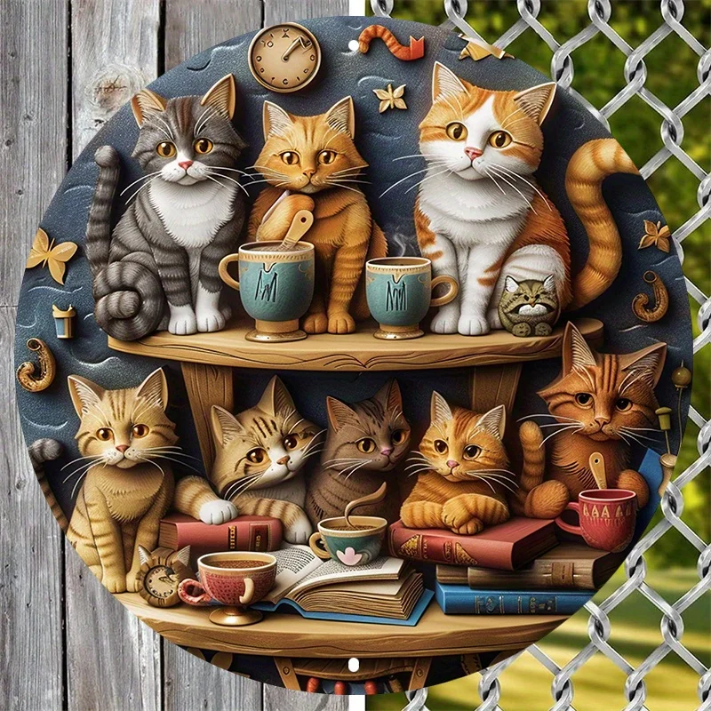 

Aluminum Cat Lovers Metal Sign, Weatherproof Circle Wreath with HD Cats Design, Perfect Valentines Day Gift for Dorm Decor