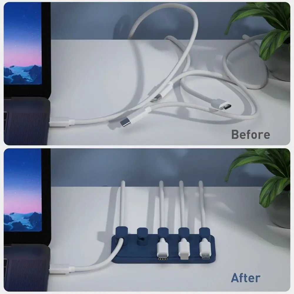 Universal Silicone Magnetic Cable Management 5 Clips Multi-purpose Desk Cable Organizer Self-Adhesive Fixed Cord Winder Row