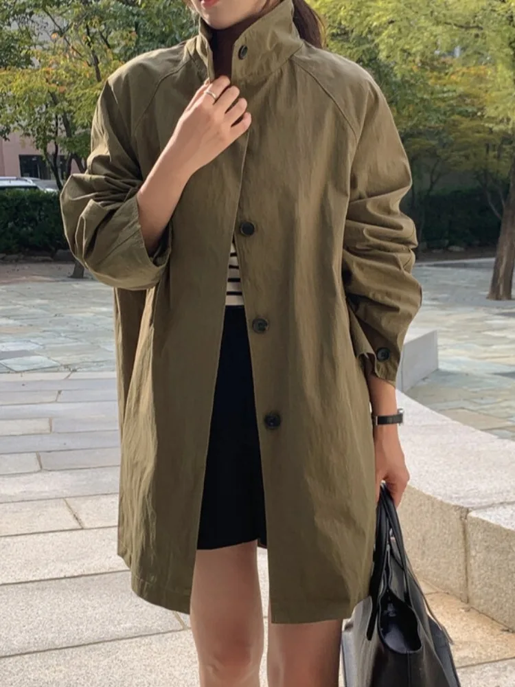 

Retro Briti Sle Chic Autumn Spring Winter Loose Fit Simple Ele Windbreaker Coat Outerwear for Young Women Online Excl...