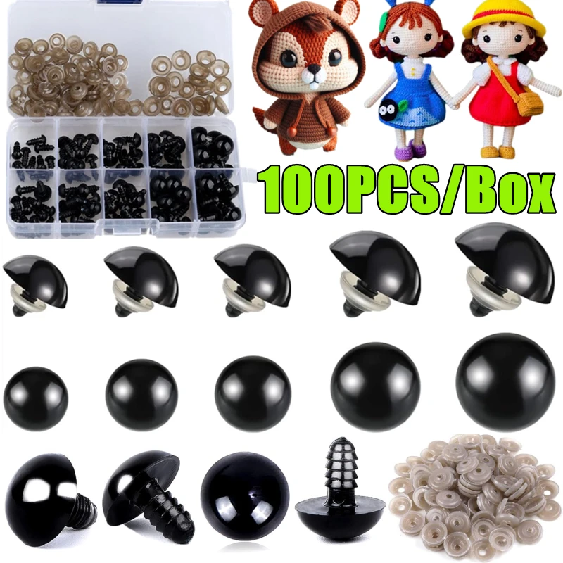 

100 шт. черные пластиковые защитные глаза для игрушек Amigurumi Diy Kit Crafts TeddyBear Toy Eye 6-12 мм игрушечные глаза аксессуары для кукол оптом