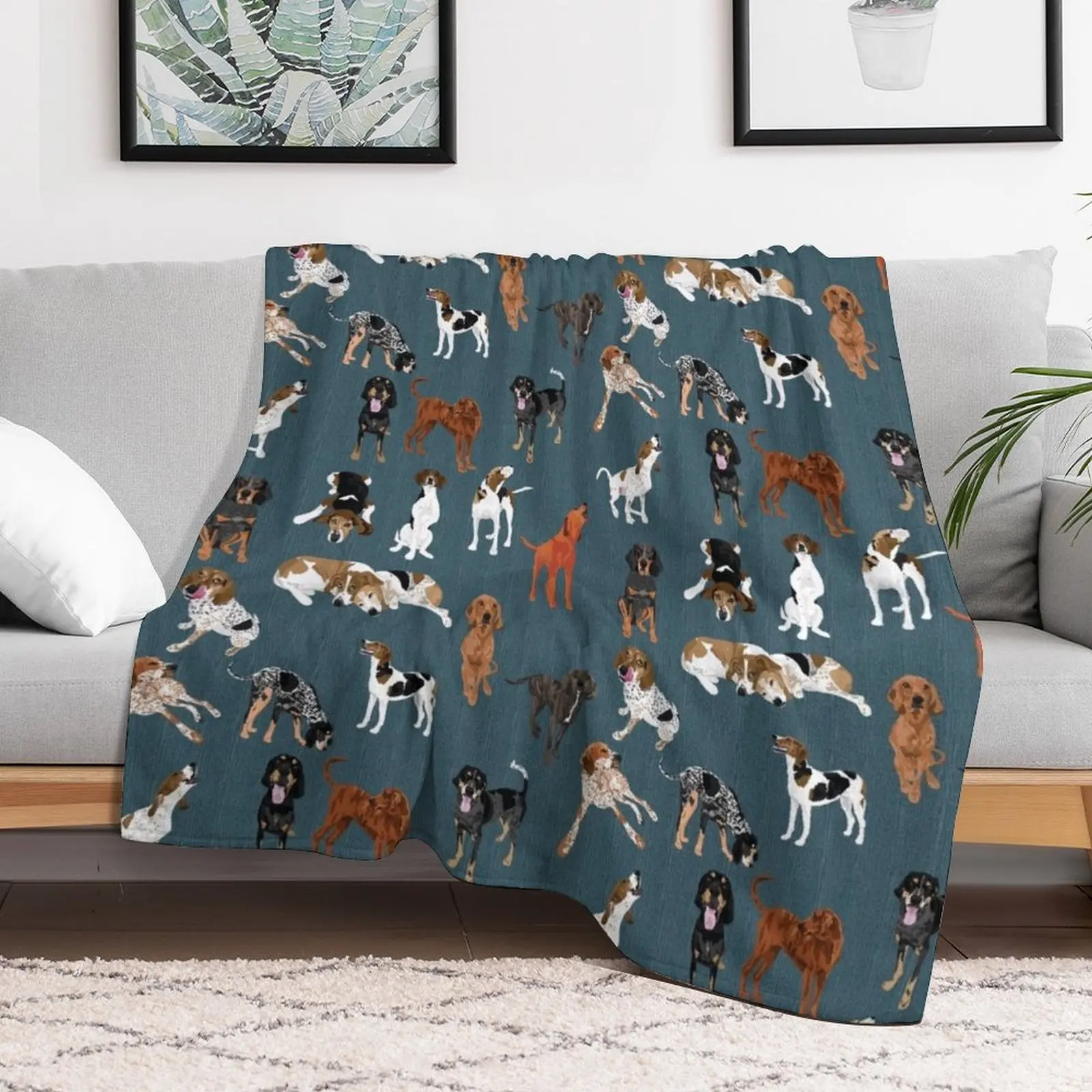 Coonhounds on Dark Teal Throw Blanket Bed covers Luxury Brand Blankets For Bed Blankets