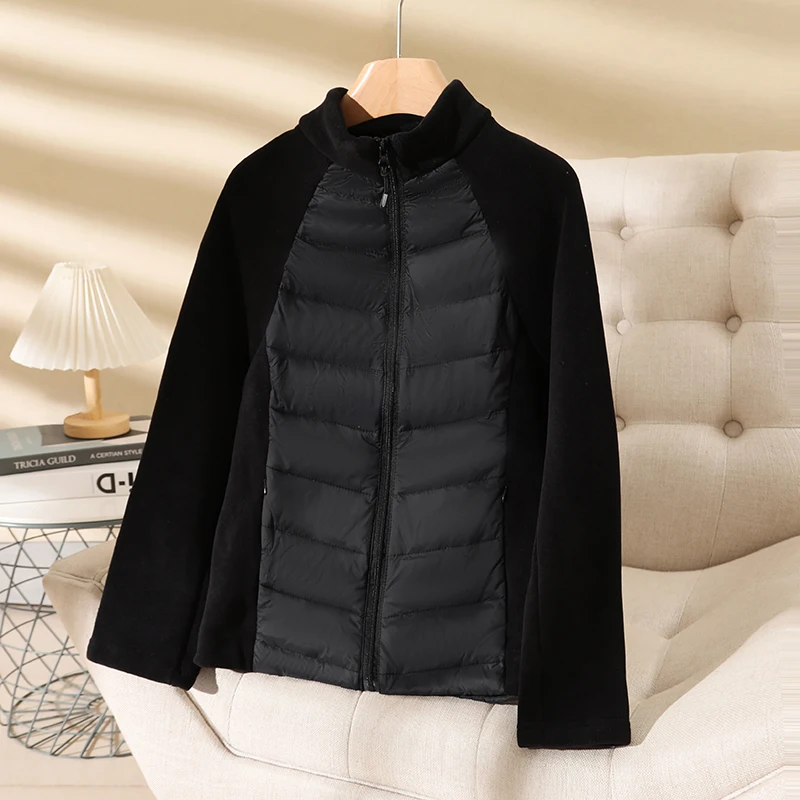 Lightweight Thin down Jaet Women's ort Thiened Stand Collar Splicing Polar Fce Inner Running Sport Outerwear