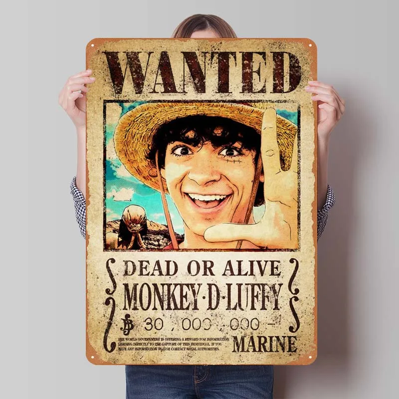 Monkey D Luffy Wanted Funny Sign Poster Bedroom Decoration Retro Metal Tin Sign Plaque for Outdoor Wall Decoration Art Mural