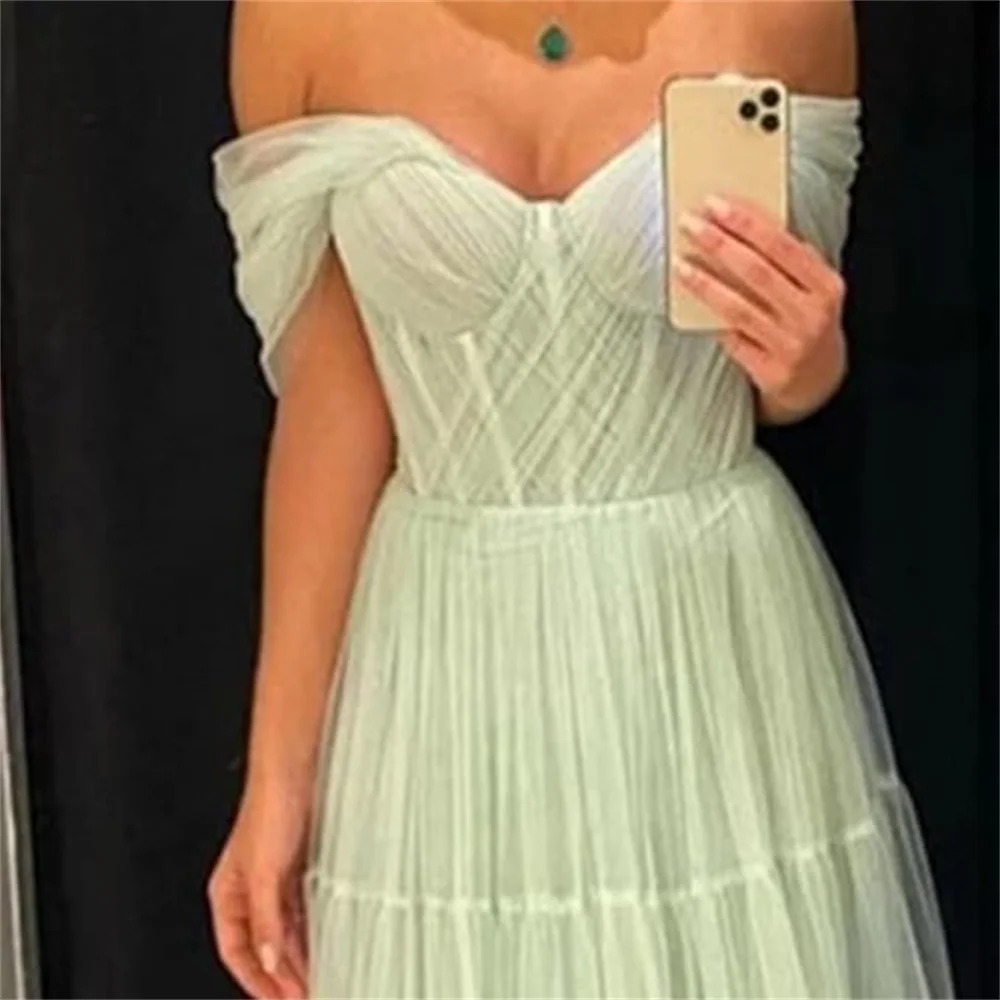 Jessica Light Green Prom Dresses Tulle Evening Dress A-shaped Formal Occasions Wlegant Ladies Wedding Party Dressesفساتين السهرة