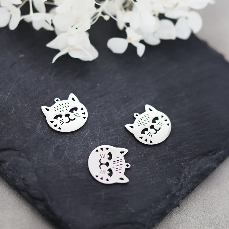 

3pcs Cute Kitten DIY Bracelets Stainless Steel Pendant Charms for Jewelry Making Earrings Women Craft Delicate Cat Accessories