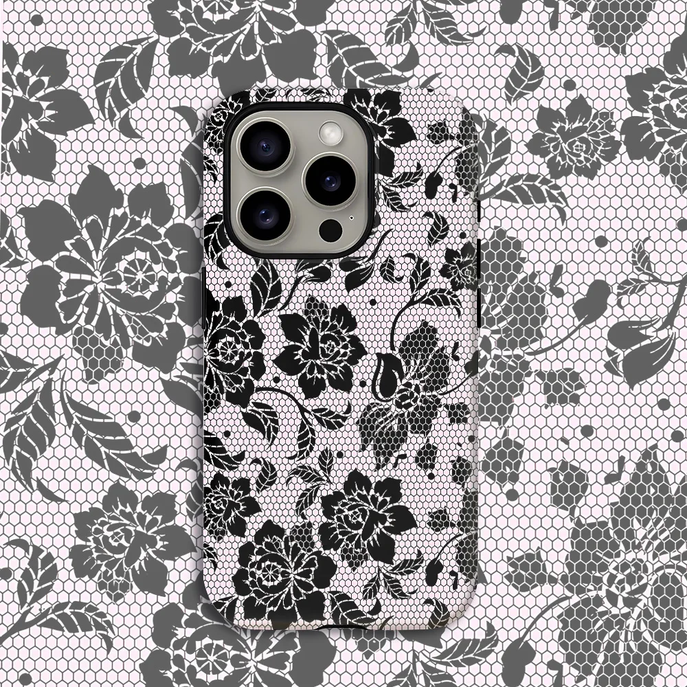 Black Lace Floral Phone Case for Samsung Galaxy S20 S23 S24 S25 S26 FE Plus Ultra Edge 4G 5G Luxury Double-layer Back Cover