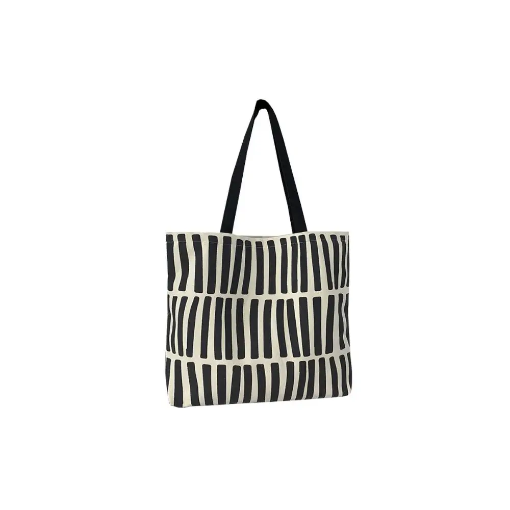 Simple Line Print Canvas Tote Bag Zipper Cloth Large Capacity Tote Bag Korean Style Shoulder Bag Reusable Shopping Bag Shopping