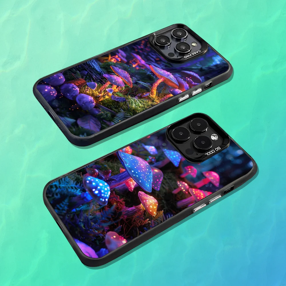 

T-Trippy Art M-Mushroom Phone Case For iPhone 16,15,14,13,12,11,Mini,Pro,MAX Black Matte Shockproof Cover
