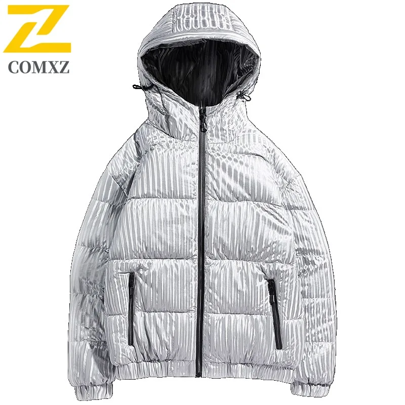 COMXZ Mens Down Jacket Premium Hooded Outdoor Adventure Multi Functional Coats Solid Color Lightweight Winter New Puffer Jackets