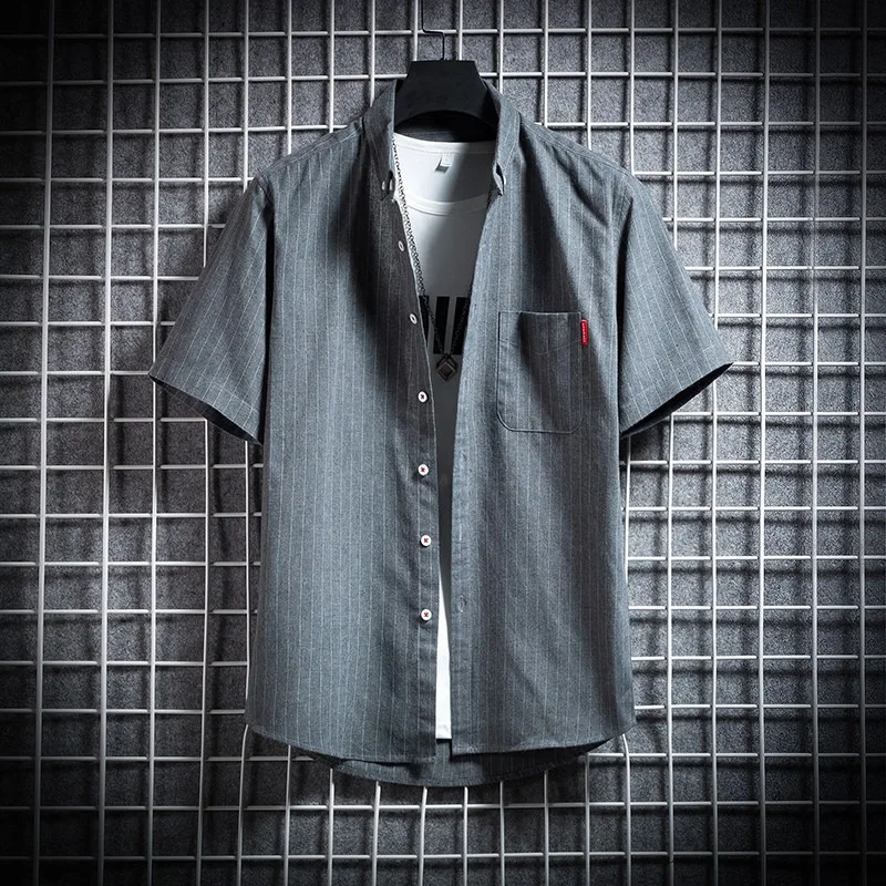

Men's Striped Short Sleeve Shirt Casual Loose Button Down Summer Streetwear Blouse