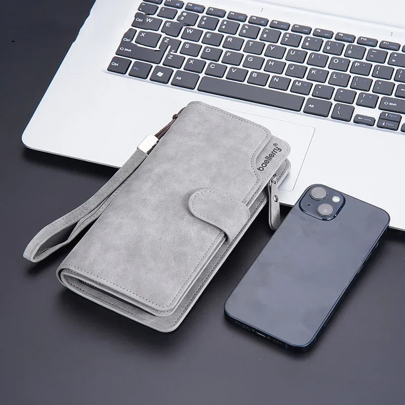 Business Wallets New Men Vintage Clutch Phone Bag Multi-card Bit Zipper Purse Scrub Money Clip Long Hasp Wallet Large Capacity