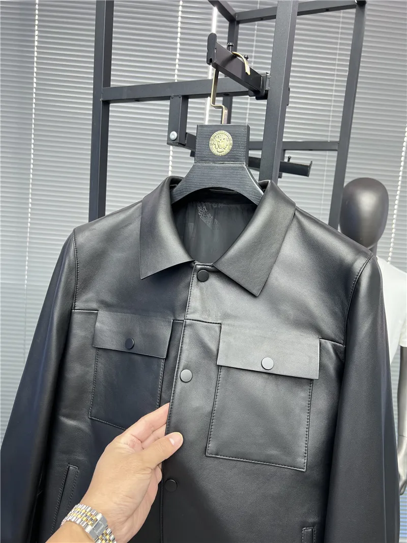 

Ele Never out of Sle 49W кожаное мужское пальто Jaet Spring Faion с отложным воротником, повседневное пальто из овчины для мужчин Pampa & Brand