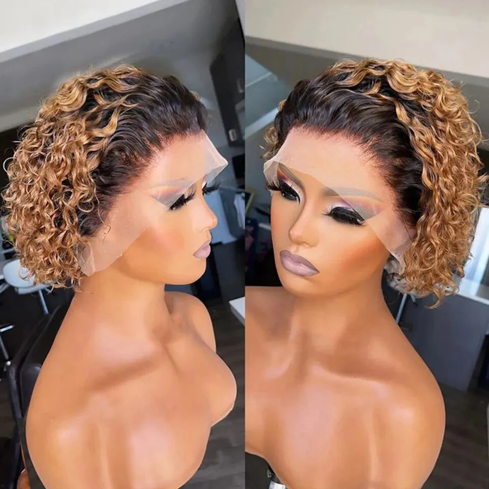 

Парик Pixie Cut, цветной T1B/27/30, 13x1, с кружевной основой, короткий кудрявый парик-боб из натуральных человеческих волос для женщин, натуральный черный цвет, недорогой парик из натуральных волос.