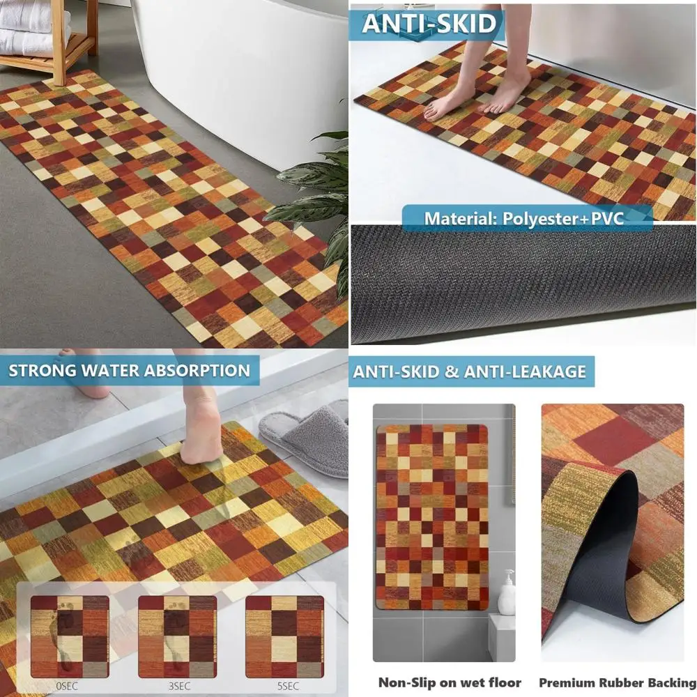 

custom-sized rubber non-slip absorbent thin bath rugs, quick drying, door-friendly, washable mats