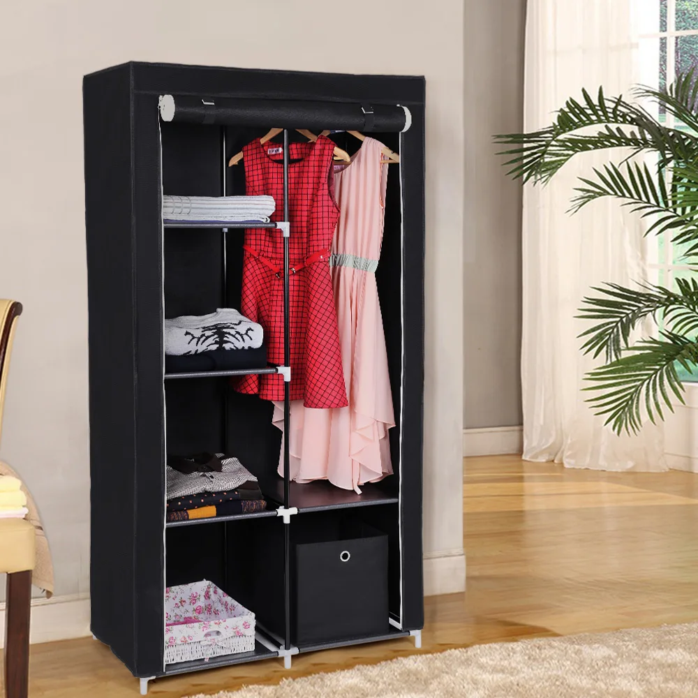 Penderie vestidor vêtement en tissu intissé Armoire de rangement Portaemanteaux extraíble DIY 170 x 88 x 45 cm Noir