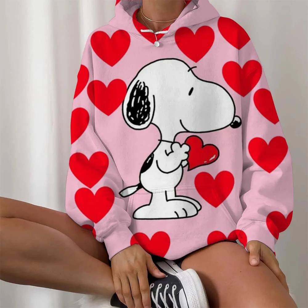 سنوبي كارتون أنيمي المرأة هوديي الربيع والخريف طبعة المرأة جولة الرقبة هوديي جديد عارضة زوجين ملابس رياضية أعلى