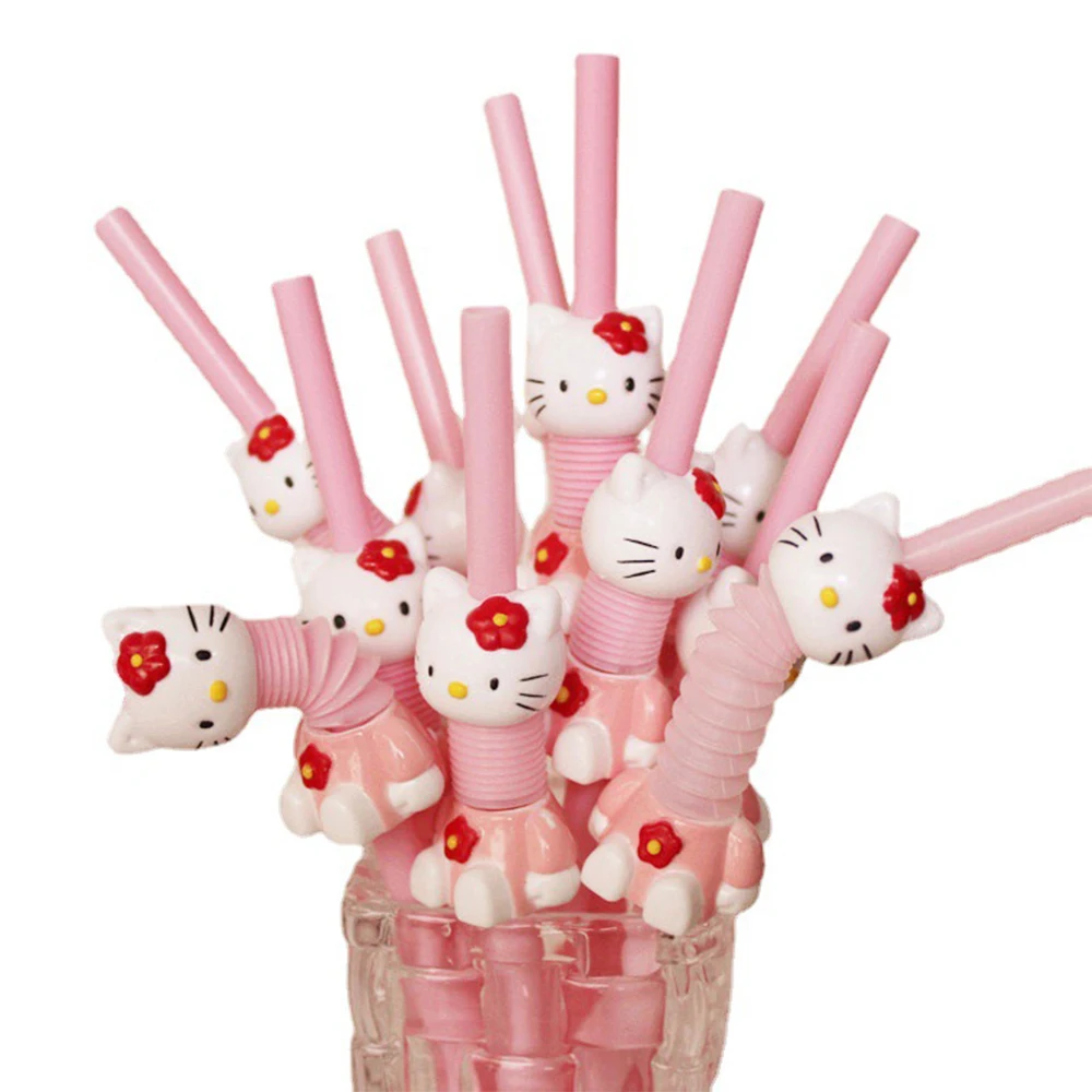 Kawaii Kittys Anime Doll Drinking Straws Cartoon Cat Shape Elbow Plastic Straws for Milk Juice Water Bar Party Accessories Gifts