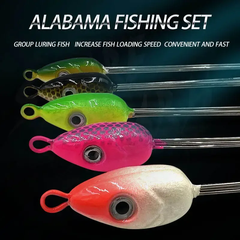 5 Arms Alabama Umbrella Rig Fishing Kit with Barrel Swivels for Saltwater Stripers Bass Fishing Lure Swim Bait Accessory