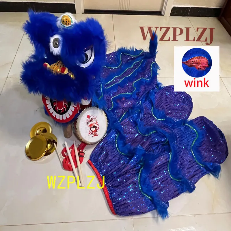 

Blink 12 inch Royal Lion Dance Mascot Costume 3-5 Age pants Drum gong cymbals Child Cartoon Props Outfit Dress Carnival Festival