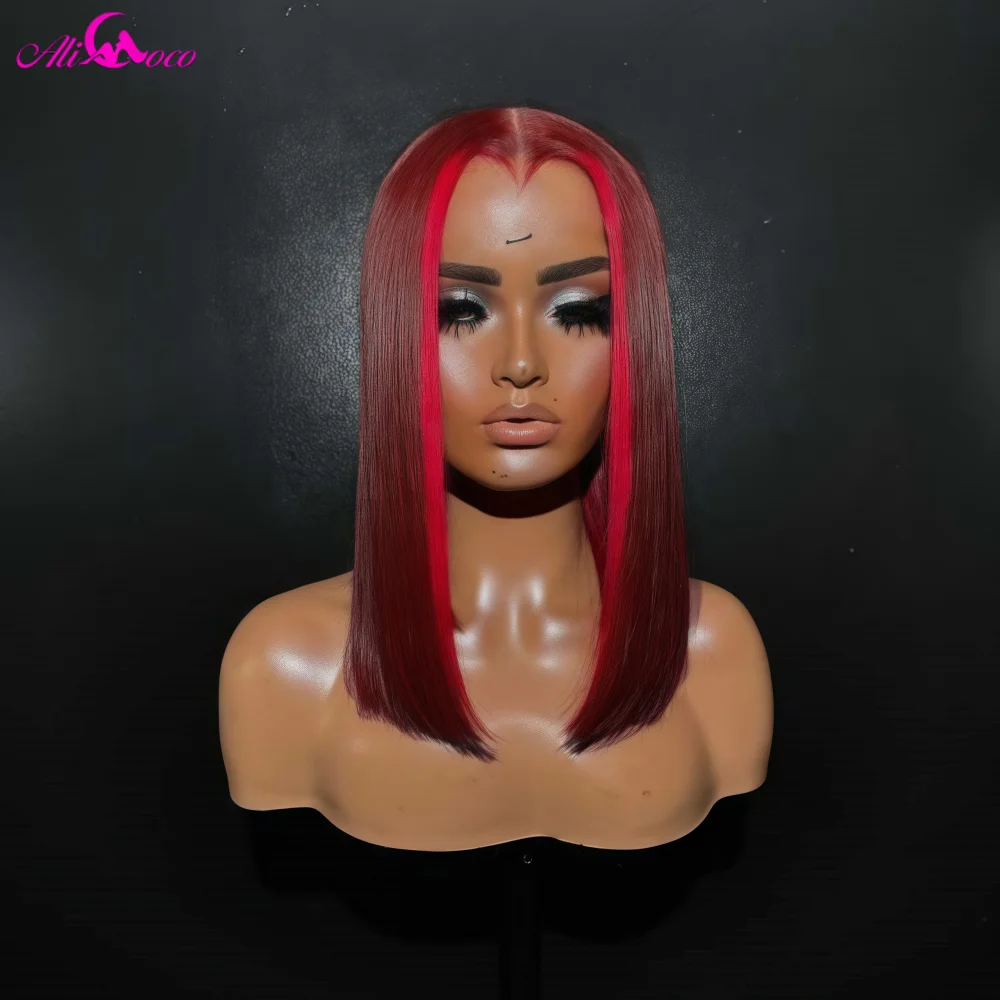 Highlight Red 99J Bob Wig Human Hair 180 Density 13x4 Lace Front Wigs for Women Straight Short Bob Wig Human Hair Wigs image 2