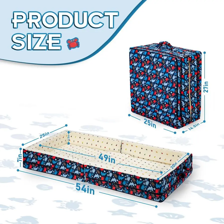 سرير سفر محمول قابل للطي للأطفال الصغار مبطن بالقطن، سرير أرضي من الإسفنج الناعم مع غطاء قابل للغسل، سرير أطفال آمن ومريح، O