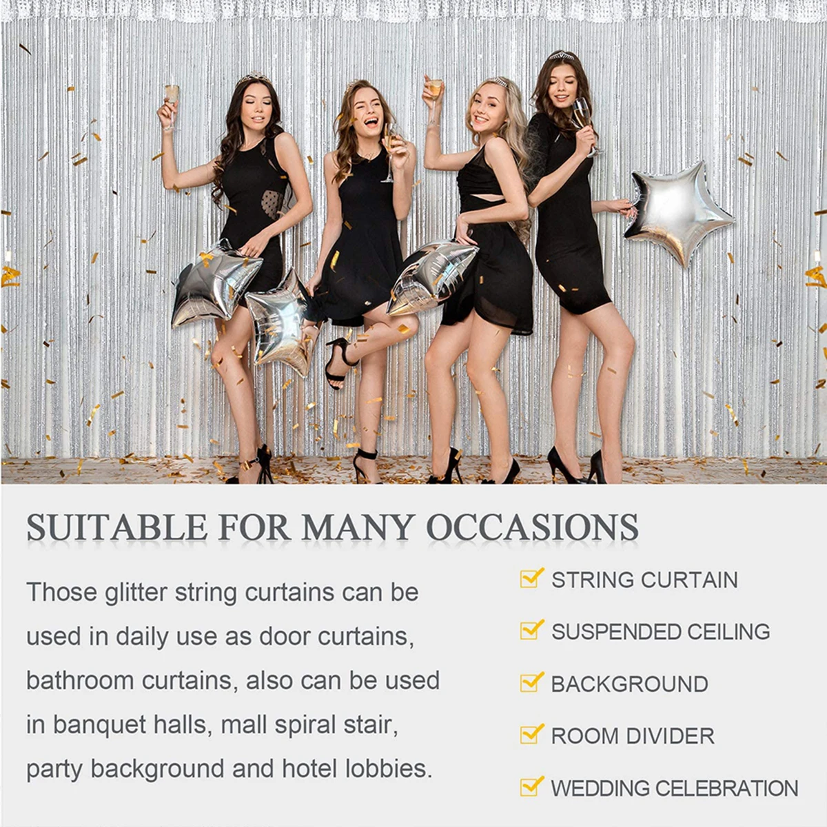 100x200CM Living Room String Curtain Shiny Tassel Silver Line Cortinas Solid Color Window Home Door Divider Curtain Home Decor