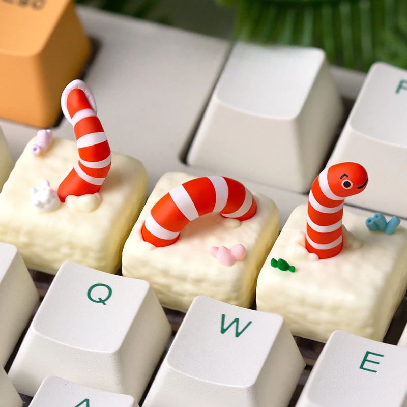 Cute Eel Artisan Keycaps 3Pcs 3D Garden Eel Resin Sculpted Custom Novelty Set for Mechanical Keyboard Cherry MX Kawaii Ocean DIY